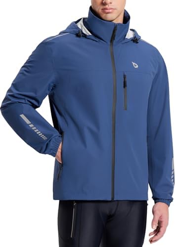 baleaf Men's Rain Jacket Waterproof Hood Lightweight Reflective Packable by baleaf