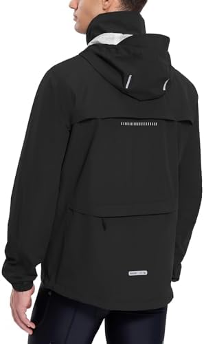 baleaf Men's Rain Jacket Waterproof Hood Lightweight Reflective Packable - Image 2