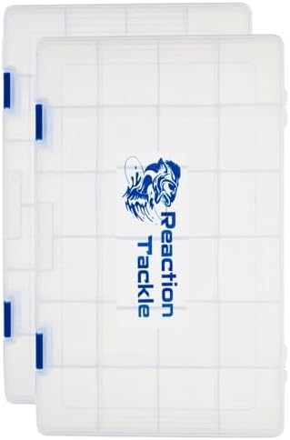 Reaction Tackle Basic Tackle Trays, Clear Plastic Utility Box Organizers with Removable Dividers for Lures, Hooks and Terminal Rigs, Fits Tackle Bags and Boxes - 3700 (2-Pack) by ReactionTackle