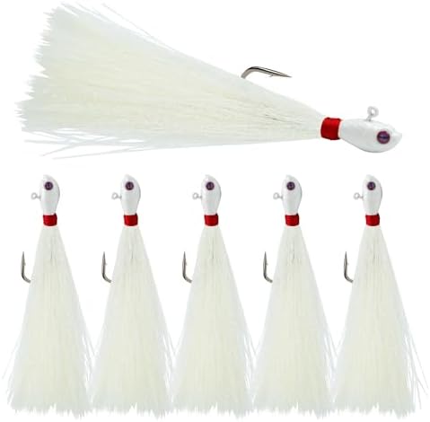 Bucktail Jigs, Realistic Hair Jig Fishing Lure with Single Hook, Bucktail Swimbait Jig for Bass Striper Walleye Flounder 1/4oz, 1/2oz, 1oz, 2oz by Fishing