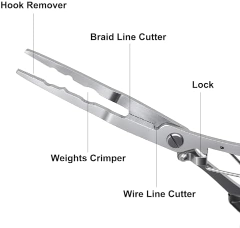 Fishing Pliers Hook Remover Tool, Stainless Steel Fishing Needle Nose Pliers Saltwater Freshwater, Fish Dehooker Plyers with Lanyard, Fish Multitool Gear with Braided Line Cutter - Image 4