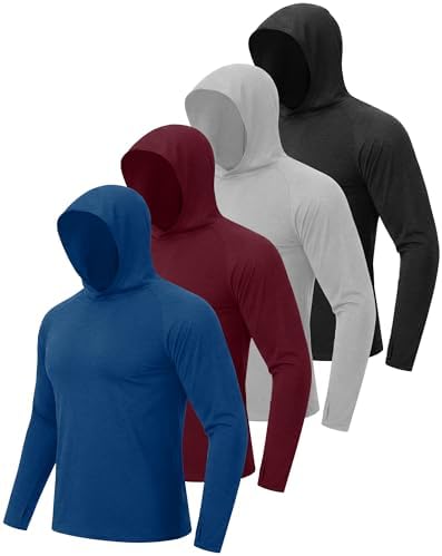 4 Pack Sun Hoodie for Men UV UPF 50+ Lightweight Fishing Shirts Rash Guard by BOOJO