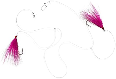 UMT Fluke Flounder Ocean Hi/Lo Rig – BUCKTAIL Teaser Hook for Saltwater – Size 5/0 Hook - 40lb Heavy Duty Mono 3ft Long - Black Duo-Lock Snaps - Hand Tied - Image 5