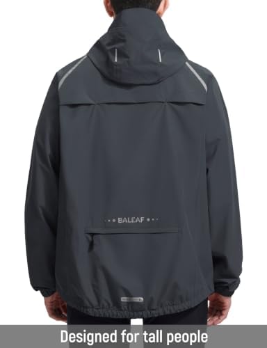 baleaf Men's Rain Jacket Waterproof Hood Lightweight Reflective Packable - Image 2