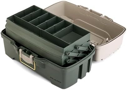 Plano Two-Tray Tackle Box, Green/Tan, Rust-Proof Brass Latch, Top-Access Tray with Deep Storage, Made in the USA, Portable Fishing Gear Storage Organizer - Image 4