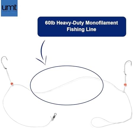 UMT Sea Bass Hi/Lo Saltwater Fishing Rigs 1, 5 &10 Pack, 3/0 Bait Hook, 60lb Heavy Duty Mono, 80lb Swivel & Sinker Loop, Hand Tied for Fluke Porgy Snapper Croaker Sea Trout Tautog Spot Pompano - Image 5