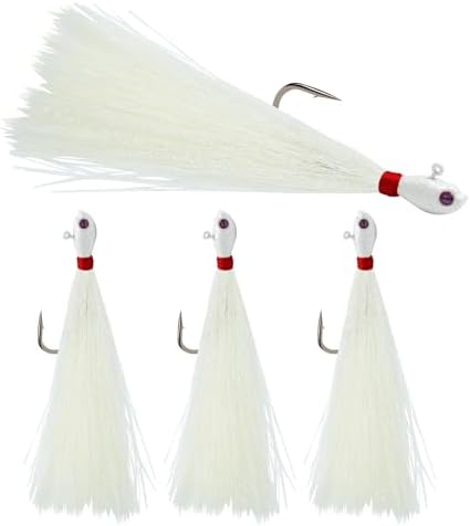 Bucktail Jigs, Realistic Hair Jig Fishing Lure with Single Hook, Bucktail Swimbait Jig for Bass Striper Walleye Flounder 1/4oz, 1/2oz, 1oz, 2oz by Fishing
