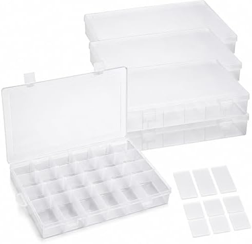 APACALI 4 Pack Large Clear Organizer Box with Dividers, 24 Adjustable Compartments Tackle Box & Bead Organizer for Crafts Small Parts by APACALI