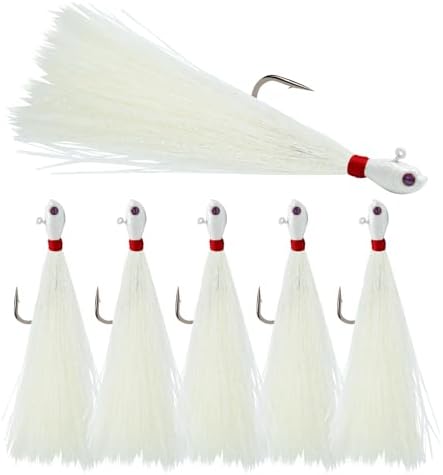 Bucktail Jigs, Realistic Hair Jig Fishing Lure with Single Hook, Bucktail Swimbait Jig for Bass Striper Walleye Flounder 1/4oz, 1/2oz, 1oz, 2oz by Fishing