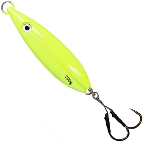 Calissa Offshore Tackle Fast Fall Jig 80g 150g 250g 300LBS Assist Hooks 3/0 Butterfly - Vertical Speed Lure Slow Pitch Flat - Glow Color Painted on Both Sides by CalissaOffshoreTackle
