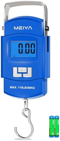 MEIYA Fish Scale 110lb Portable Luggage Scale Travel Digital Hanging Scale with Hook, Fishing Gifts for Men, Weighing Tool for Suitcases & Fish, Includes 2 AAA Batteries, Backlit LCD Display (Blue) by MEIYA