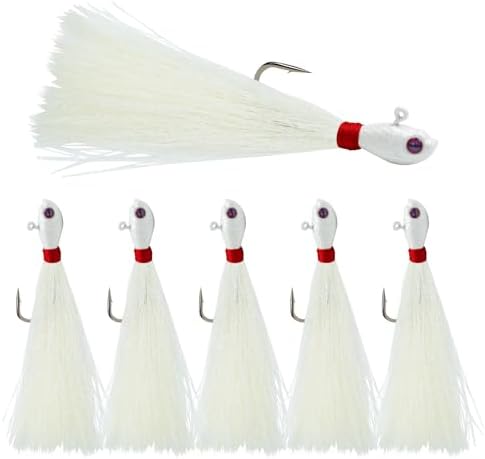 Bucktail Jigs, Realistic Hair Jig Fishing Lure with Single Hook, Bucktail Swimbait Jig for Bass Striper Walleye Flounder 1/4oz, 1/2oz, 1oz, 2oz by Fishing