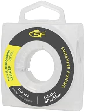 SF 100% Pure Fluorocarbon Leader Material Fishing Line Virtually Invisible Shock Resistant Increased Sensitivity Sink Fast Clear 55yd by SUNSHINEFISHING