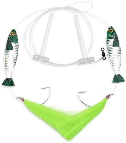 Aqua-Clear Hi-Lo Fishing Rig Teaser Lure, Saltwater Fishing Rig for Flounder Fluke Sea Trout Croaker, 3/0 Wide Gap Hook, 40lb Mono Leader, T Standoff, Hair Teaser, Holographic Minnow by AQUA-CLEAR