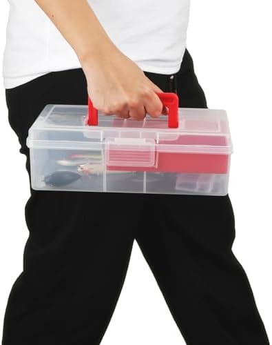 JUXYES Clear Art Craft Supply Storage Bin Sewing Box With Handle Lid - Image 5
