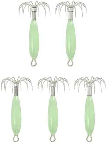 Squid Jig 12g Glow in The Dark - 5PCS Saltwater Fishing Lures with 12 Stainless Steel Needles, Luminous Cuttlefish Bait Hooks for Night Sea Fishing, Green by ccsxqy