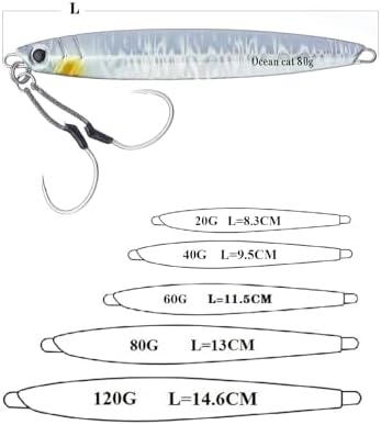 OCEAN CAT Long Casting Slow Fall Pitch Fishing Jigs Lures Lead Metal Flat Sinking Vertical Shore Jigging Bait with Assist Hook for Saltwater Freshwater Fishing 20g 40g 60g 80g - Image 2