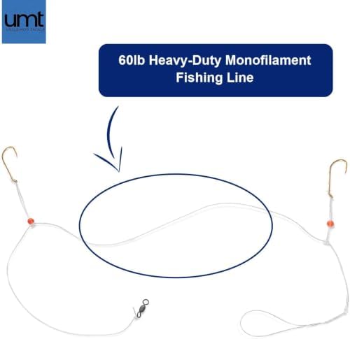 UMT Porgy Scup Saltwater Hi-Low Fishing Rigs 3/0 Baitholder Hooks Gold 1, 5, 10 Pack Bulk Options, 60lb Heavy-Duty Mono, 80lb Swivel & Sinker Loop, Hand-Tied - Image 4