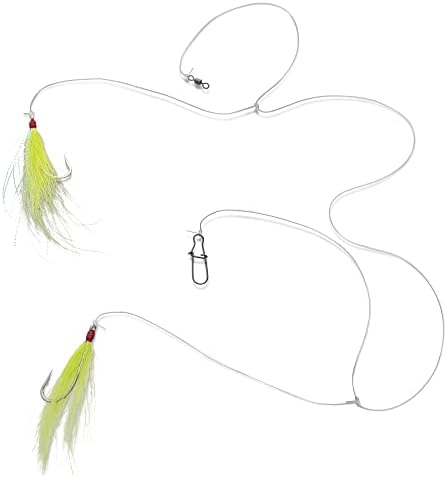 UMT Fluke Flounder Ocean Hi/Lo Rig – BUCKTAIL Teaser Hook for Saltwater – Size 5/0 Hook - 40lb Heavy Duty Mono 3ft Long - Black Duo-Lock Snaps - Hand Tied - Image 3