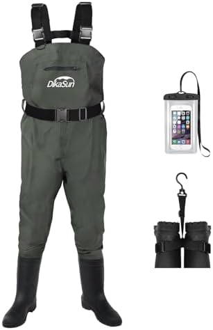 Fishing Waders for Men & Women, Waterproof 2-Ply Nylon/PVC Chest Wader with Boots for Outdoor Sizes 4-13 Bootfoot(Green, M11) by DikaSun