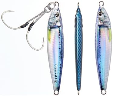 OCEAN CAT Long Casting Slow Fall Pitch Fishing Jigs Lures Lead Metal Flat Sinking Vertical Shore Jigging Bait with Assist Hook for Saltwater Freshwater Fishing 40g 60g 80g by OCEANCAT