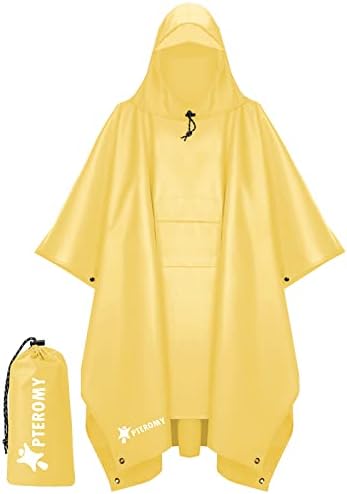 PTEROMY Hooded Rain Poncho for Adults, Reusable Waterproof Raincoat by PTEROMY