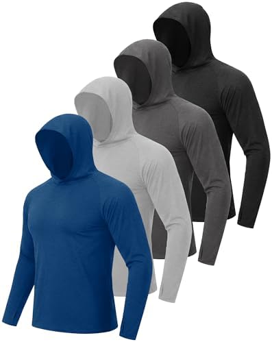 4 Pack Sun Hoodie for Men UV UPF 50+ Lightweight Fishing Shirts Rash Guard by BOOJO