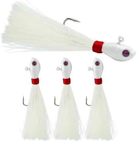 Bucktail Jigs, Realistic Hair Jig Fishing Lure with Single Hook, Bucktail Swimbait Jig for Bass Striper Walleye Flounder 1/4oz, 1/2oz, 1oz, 2oz by Fishing
