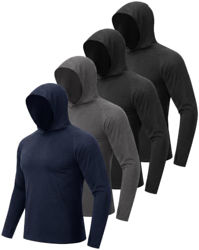 4 Pack Sun Hoodie for Men UV UPF 50+ Lightweight Fishing Shirts Rash Guard by BOOJO
