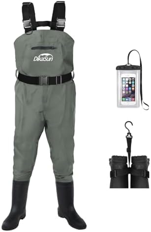 Fishing Waders for Men & Women, Waterproof 2-Ply Nylon/PVC Chest Wader with Boots for Outdoor Sizes 4-13 Bootfoot(Grey, M13) by DikaSun