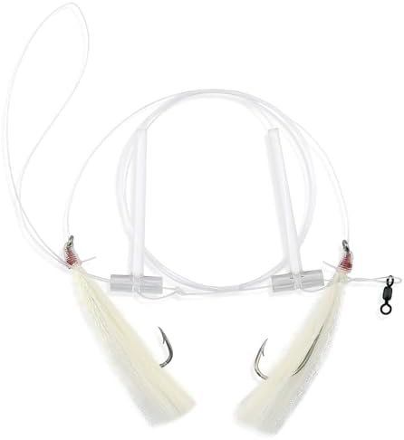 Aqua-Clear Hi-Lo Pearl Accent Hair Teaser Rig, Flounder, Fluke, Sea Trout, Croaker, 3/0 XL Hook, AFW Swivel, 40 lb (18.1 kg) Mono Leader, T-Standoff, White Hair, Pearl Accent - Image 2