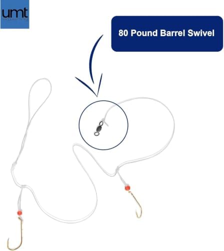 UMT Porgy Scup Saltwater Hi-Low Fishing Rigs 3/0 Baitholder Hooks Gold 1, 5, 10 Pack Bulk Options, 60lb Heavy-Duty Mono, 80lb Swivel & Sinker Loop, Hand-Tied - Image 3