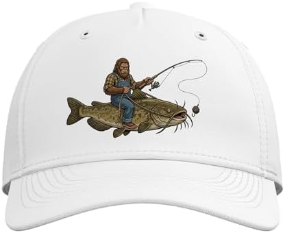 Flathead Catfish Fishing Bigfoot Riding Fisherman Funny Adjustable Baseball Hat - Image 2