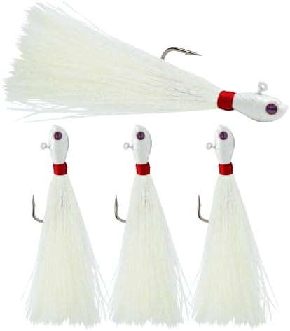 Bucktail Jigs, Realistic Hair Jig Fishing Lure with Single Hook, Bucktail Swimbait Jig for Bass Striper Walleye Flounder 1/4oz, 1/2oz, 1oz, 2oz by Fishing