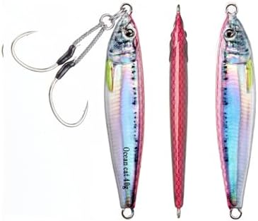 OCEAN CAT Long Casting Slow Fall Pitch Fishing Jigs Lures Lead Metal Flat Sinking Vertical Shore Jigging Bait with Assist Hook for Saltwater Freshwater Fishing 40g 60g 80g by OCEANCAT