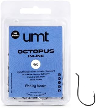 UMT - 100 Pack Octopus Fishing Hooks Sizes 2/0 3/0 4/0 & 5/0 Black Nickel High Carbon Steel - Superior Terminal Tackle for Saltwater and Freshwater by UncleMosTackle