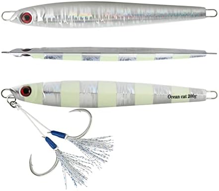 OCEAN CAT 1 PC Slow Fall Pitch Fishing Lures Sinking Lead Metal Flat Jigs Jigging Baits with Hook for Saltwater Fishing 4 Colors 160G/200G by OCEANCAT