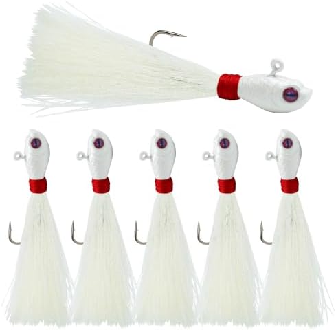 Bucktail Jigs, Realistic Hair Jig Fishing Lure with Single Hook, Bucktail Swimbait Jig for Bass Striper Walleye Flounder 1/4oz, 1/2oz, 1oz, 2oz by Fishing