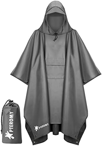 PTEROMY Hooded Rain Poncho for Adults, Reusable Waterproof Raincoat by PTEROMY