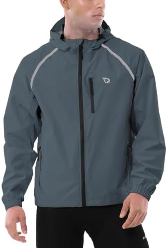 baleaf Men's Rain Jacket Waterproof Hood Lightweight Reflective Packable - Image 2