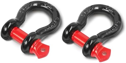 1/2" D Ring Shackle with 5/8" Screw Pin, 2T Working Load Limit (WLL) / 12T (26,455 lb) Minimum Breaking Strength (MBS) for Tow Strap Winch, Off-Road Vehicle Recovery (Black/Red, 8 Pack) by Jamiikury