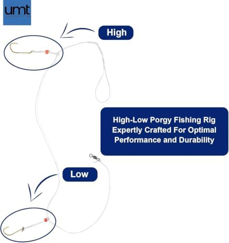UMT Porgy Scup Saltwater Hi-Low Fishing Rigs 3/0 Baitholder Hooks Gold 1, 5, 10 Pack Bulk Options, 60lb Heavy-Duty Mono, 80lb Swivel & Sinker Loop, Hand-Tied - Image 7