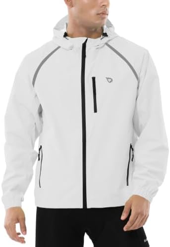baleaf Men's Rain Jacket Waterproof Hood Lightweight Reflective Packable - Image 2