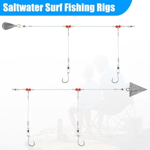 Saltwater Surf Fishing Tackle Kit - Saltwater Surf Fishing Rigs Bottom Rigs Include Fishing Leader Rigs Pyramid Sinkers Bass Casting Sinker Circle Hooks for Striped Bass Red Drum Flounder - Image 2