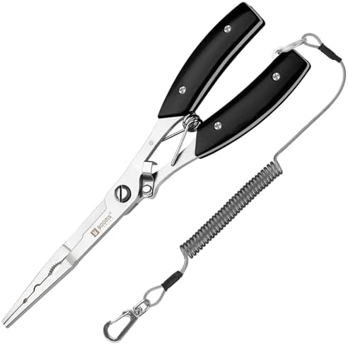 Booms Fishing Hook Remover Pliers, Long Nose, Braid Cutter, Lanyard, Black by BoomsFishing