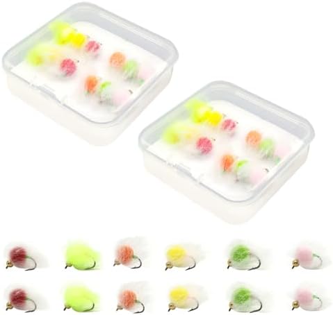 Fly Fishing Flies Kit, 24Pcs Trout & Salmon Eggs Flies Glowing Bug Egg Floating Fly Lure with Storage Box for Bass Trout Salmon Fishing by Mioyoow