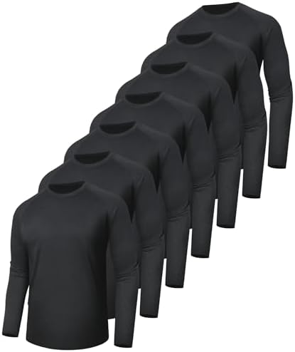 7 Pack Long Sleeve Shirts for Men Quick Dry UV Sun Protection Gym T-Shirts by BOOJO