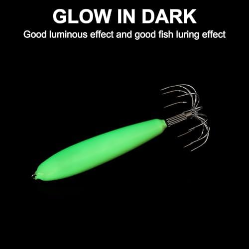 PATIKIL 12g Luminous Squid Jig Hooks, 5 Pcs Cuttlefish Sleeve Saltwater Fishing Lures Bait Jig Glow in Dark with 12 Stainless Steel Needles, Green - Image 4