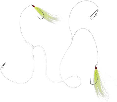 UMT Fluke Flounder Ocean Hi/Lo Rig – BUCKTAIL Teaser Hook for Saltwater – Size 5/0 Hook - 40lb Heavy Duty Mono 3ft Long - Black Duo-Lock Snaps - Hand Tied - Image 5