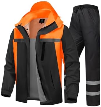 Men's Rain Suit High Visibility Reflective Work Rain Jacket Pants for All Sport Farm Fishing Motorcycle by SaphiRose
